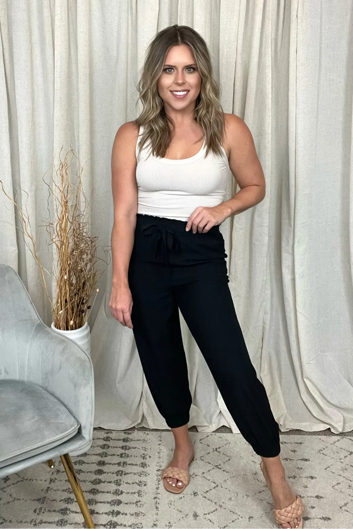 BLACK PAPER BAG DRAWSTRING JOGGER PANT