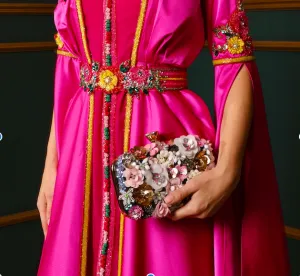 Black, Purple and Pink 3D Appliqué Floral Statement Clutch with Beads & Sequins