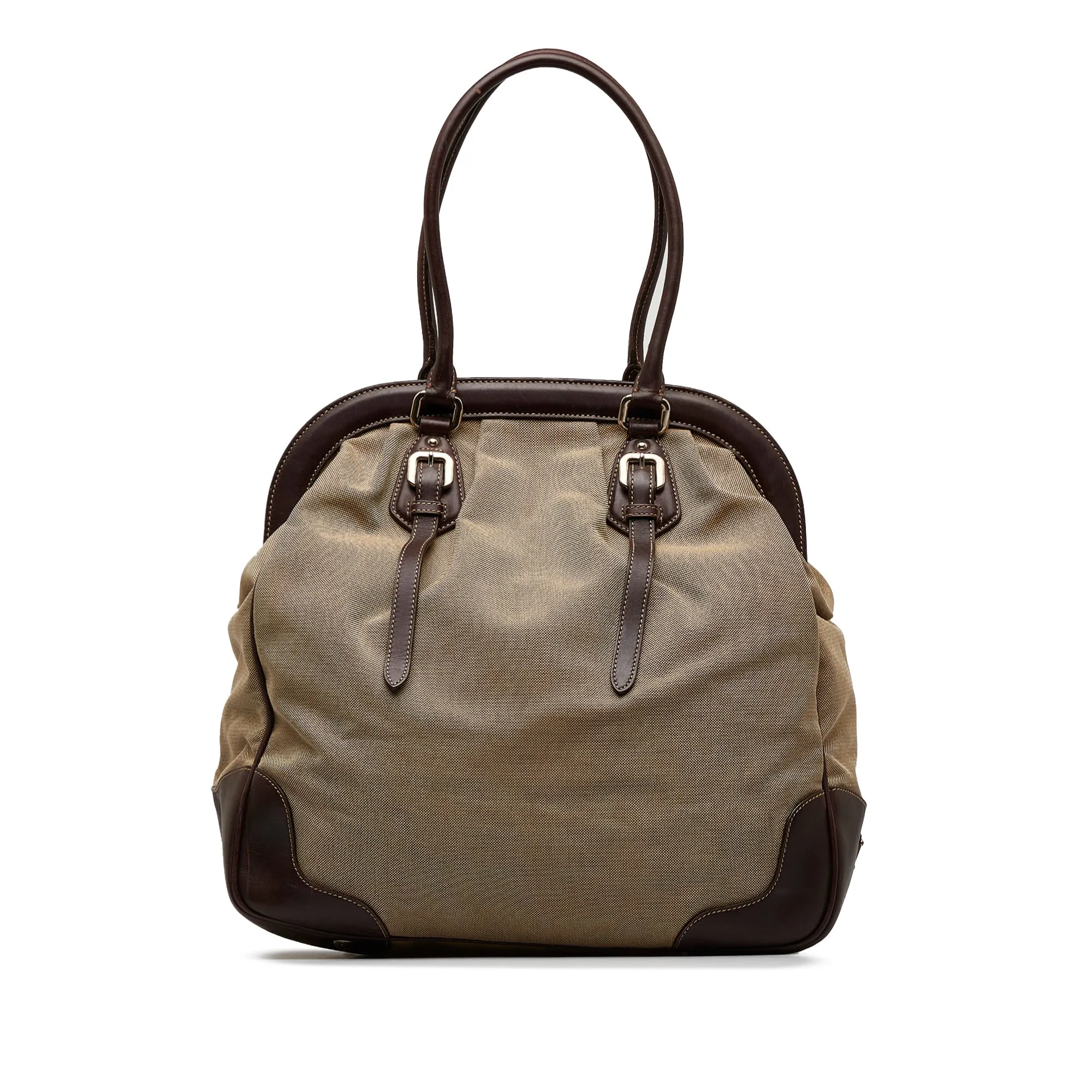Brown Prada Canapa Logo Frame Tote Bag