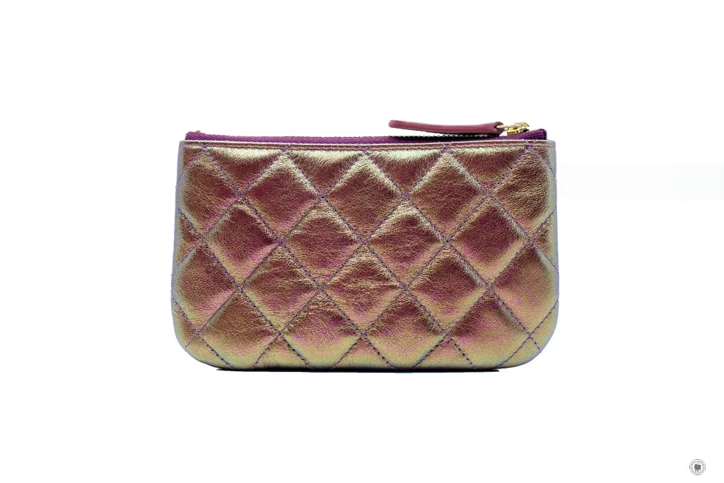 Chanel A69253 CC Logo Iridescent Purple Lambskin Coin Purse