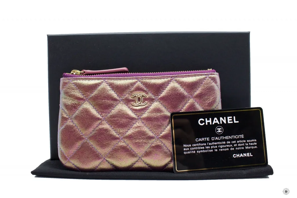 Chanel A69253 CC Logo Iridescent Purple Lambskin Coin Purse