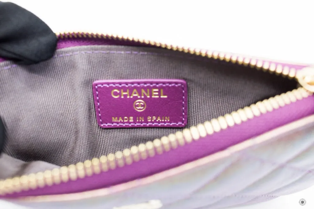 Chanel A69253 CC Logo Iridescent Purple Lambskin Coin Purse