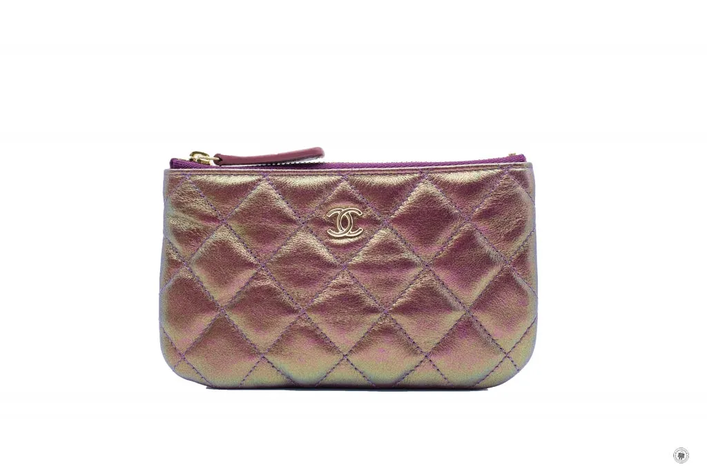 Chanel A69253 CC Logo Iridescent Purple Lambskin Coin Purse
