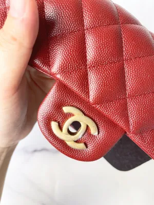 Chanel Classic Mini Rectangular 18C Iridescent Burgundy Quilted Caviar with brushed gold hardware