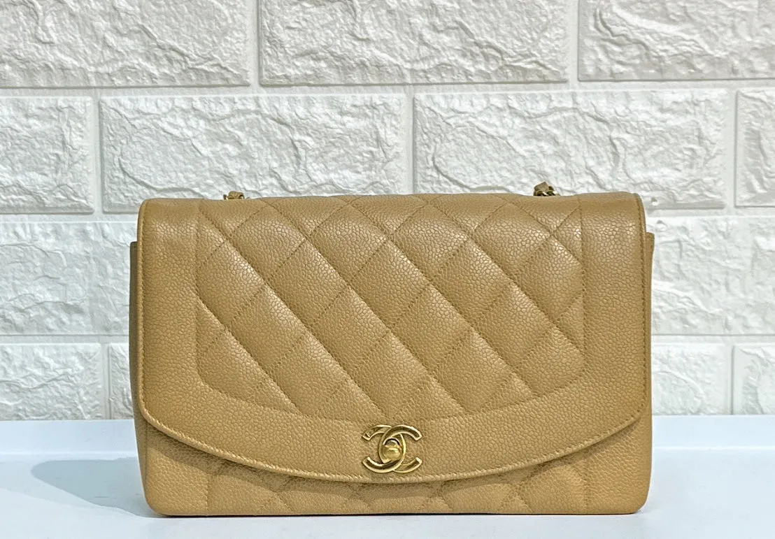 Chanel Medium Vintage Diana Flap Bag Beige Caviar Gold Hardware