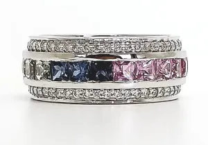 Channel Set Multi Sapphire and Diamond Ring in 14k White Gold