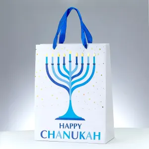Chanukah Gift Bag, Blue/gold, Foil Accents, 13", Tag