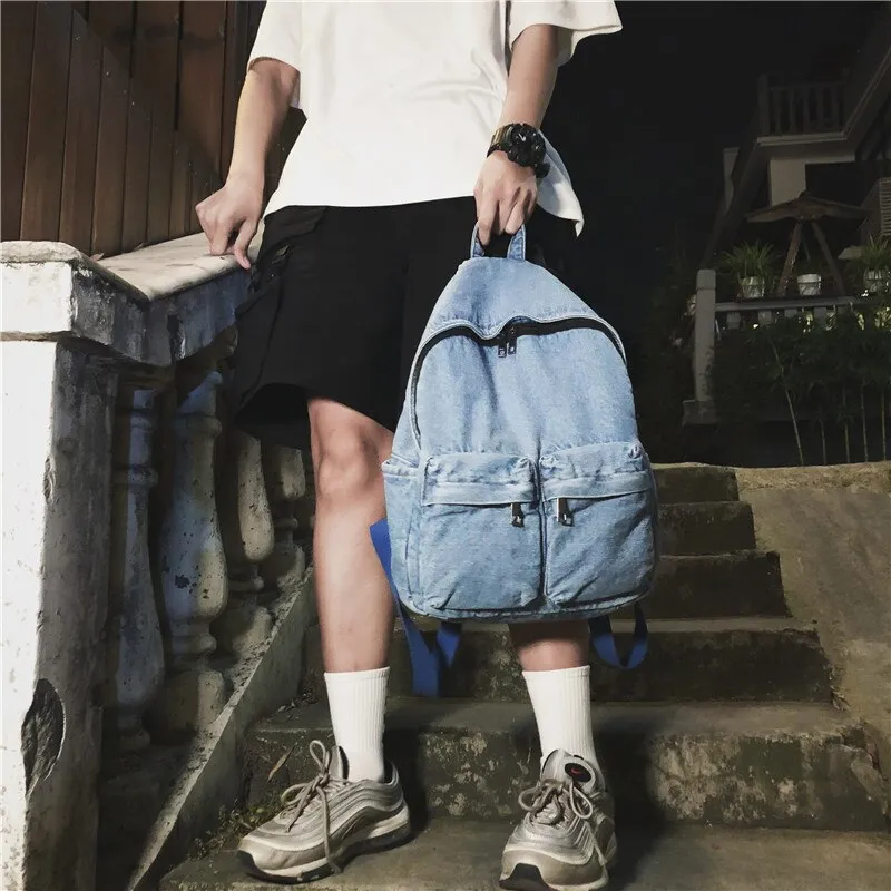 Christmas Gift Fashion blue denim fabric unisex backpack women large capacity school bags for teenager girls school backpack shoulder bags