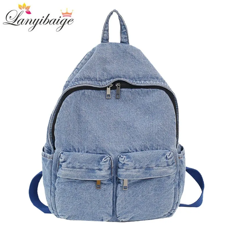 Christmas Gift Fashion blue denim fabric unisex backpack women large capacity school bags for teenager girls school backpack shoulder bags