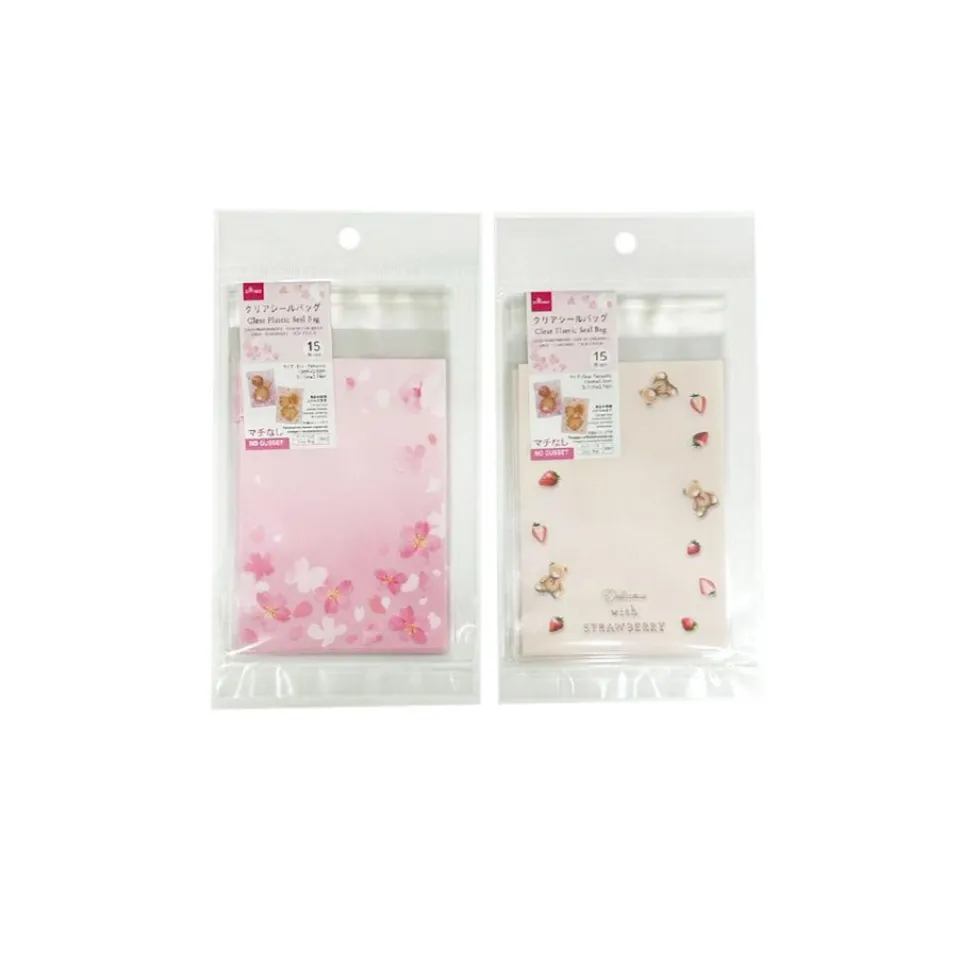 Clear Plastic Seal Bag Cherry Blossom/Bear 13cm x 9.5cm