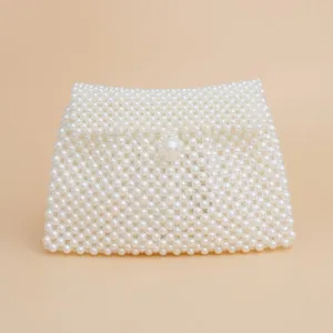 Cream Pearl Handmade Woven Evening Clutch