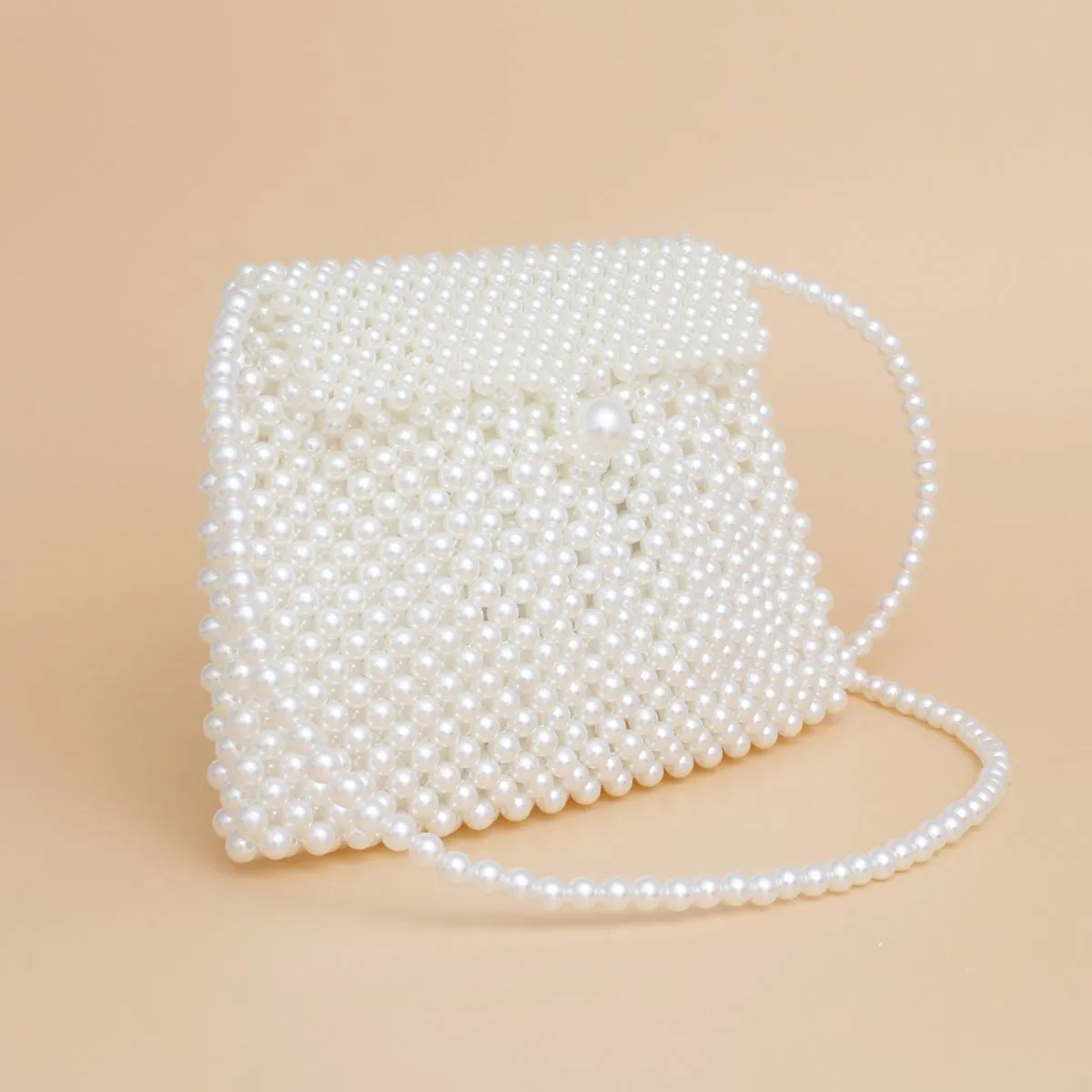 Cream Pearl Handmade Woven Evening Clutch