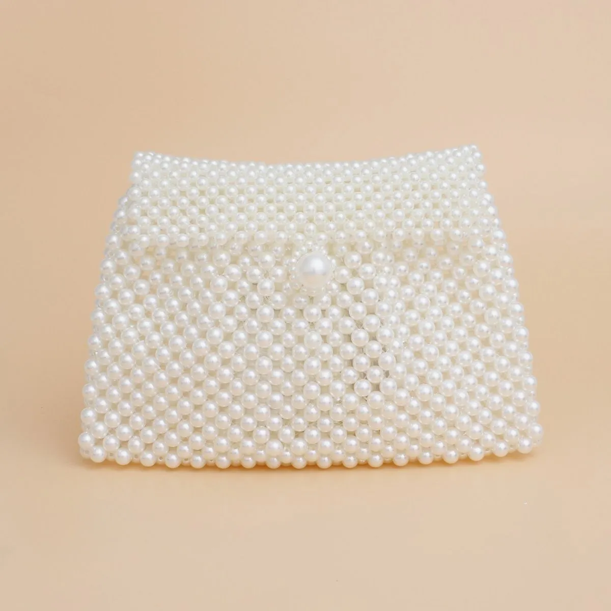 Cream Pearl Handmade Woven Evening Clutch