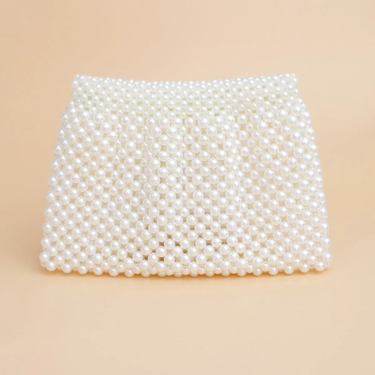Cream Pearl Handmade Woven Evening Clutch