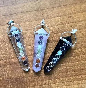 Crystal Obelisk Pendant with Semi Precious Chakra Stones