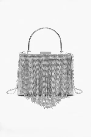 Crystal tassel frame bag in silver
