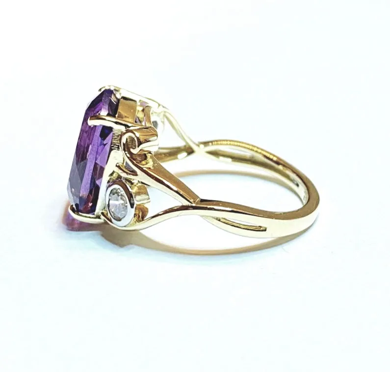 Cushion Amethyst and Diamond Weave Ring in 14k Yellow Gold (13x11)