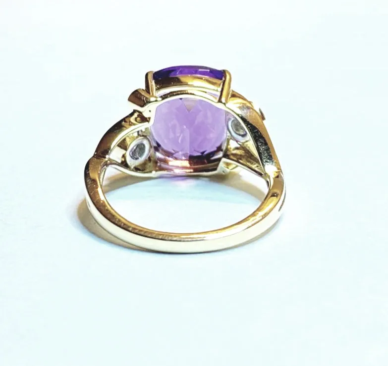 Cushion Amethyst and Diamond Weave Ring in 14k Yellow Gold (13x11)