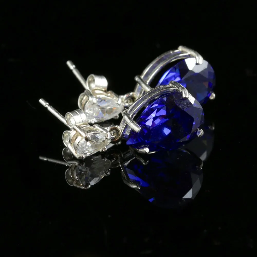 Cz Tanzanite And Paste Silver Earrings