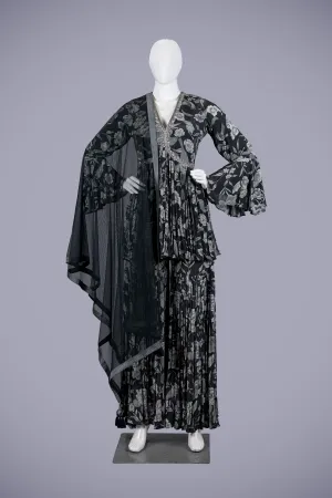 Dark Gray Silk Palazzo Set with Jardoshi Touches