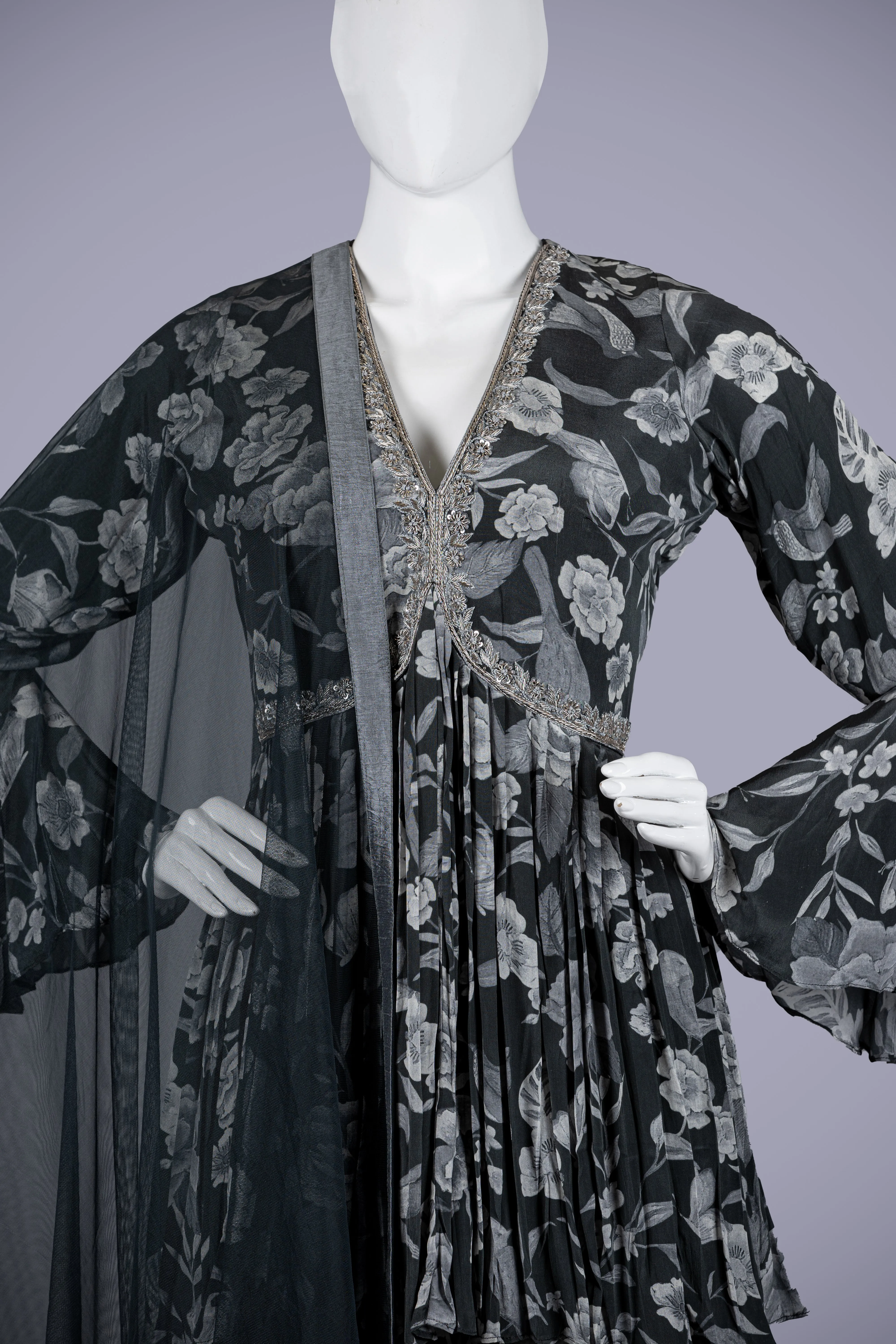Dark Gray Silk Palazzo Set with Jardoshi Touches
