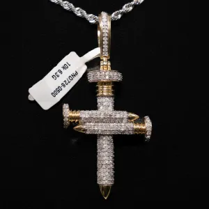 Diamond Sword Cross Pendant 10K Yellow Gold / 1.25Ct Dia/ 6gr