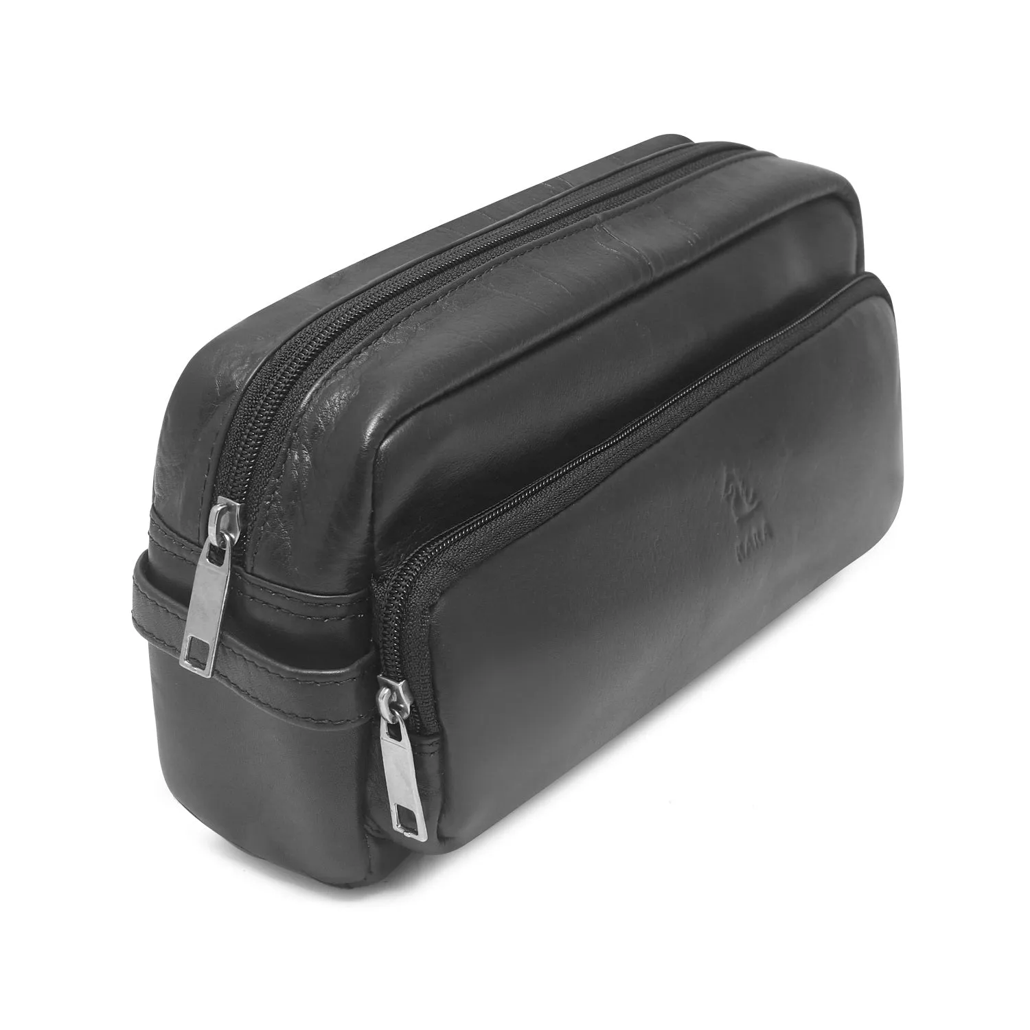 Edward Black Leather Wash Bag for Men