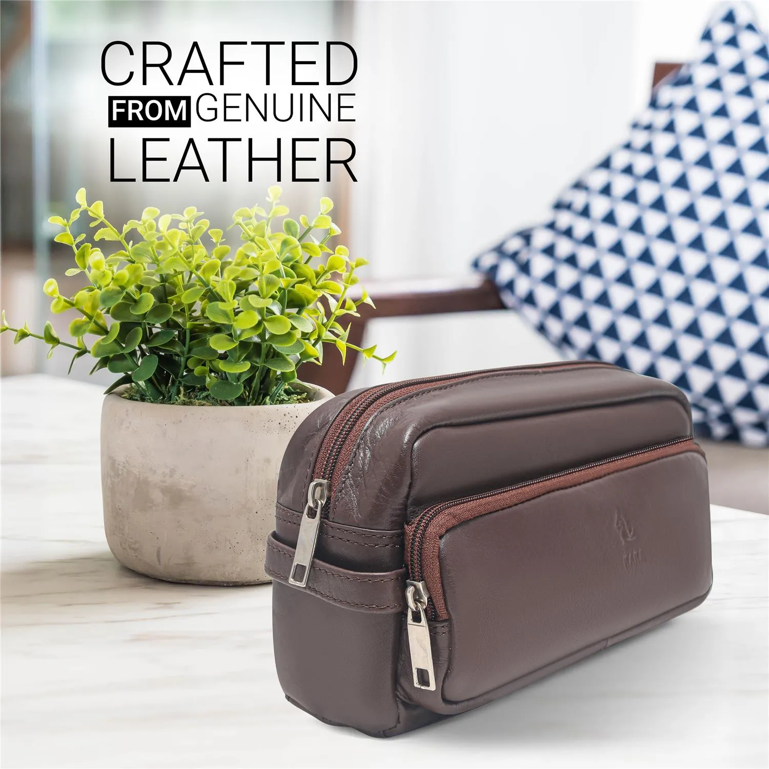 Edward Black Leather Wash Bag for Men