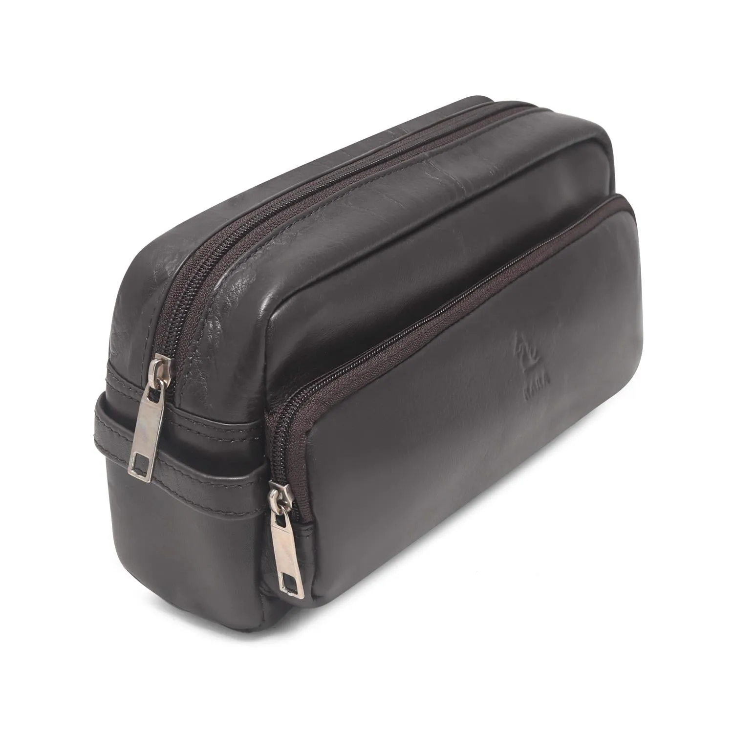 Edward Black Leather Wash Bag for Men