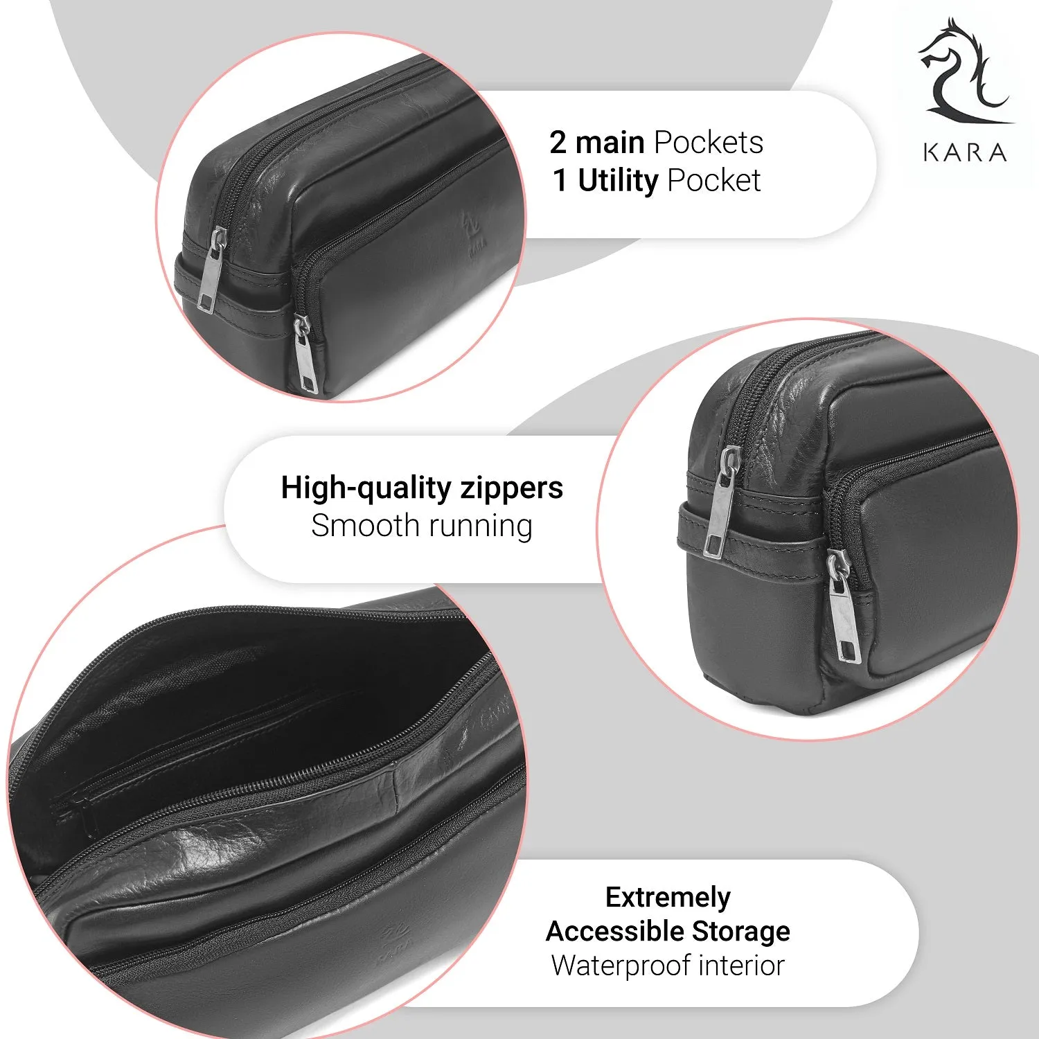 Edward Black Leather Wash Bag for Men