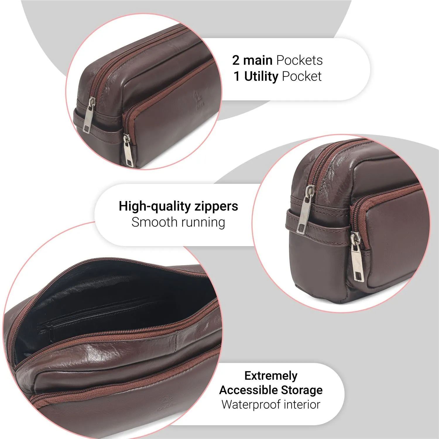 Edward Black Leather Wash Bag for Men