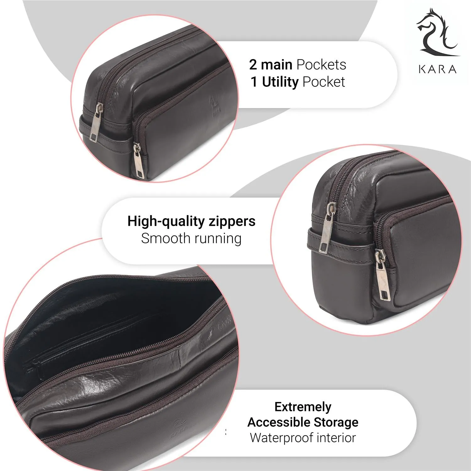 Edward Black Leather Wash Bag for Men