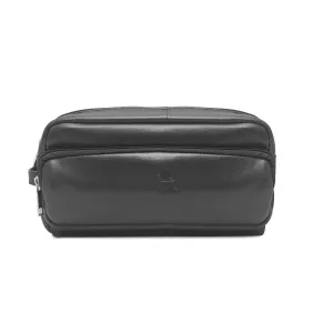Edward Black Leather Wash Bag for Men