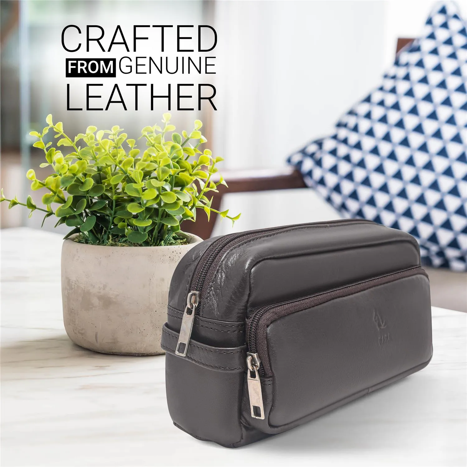 Edward Black Leather Wash Bag for Men