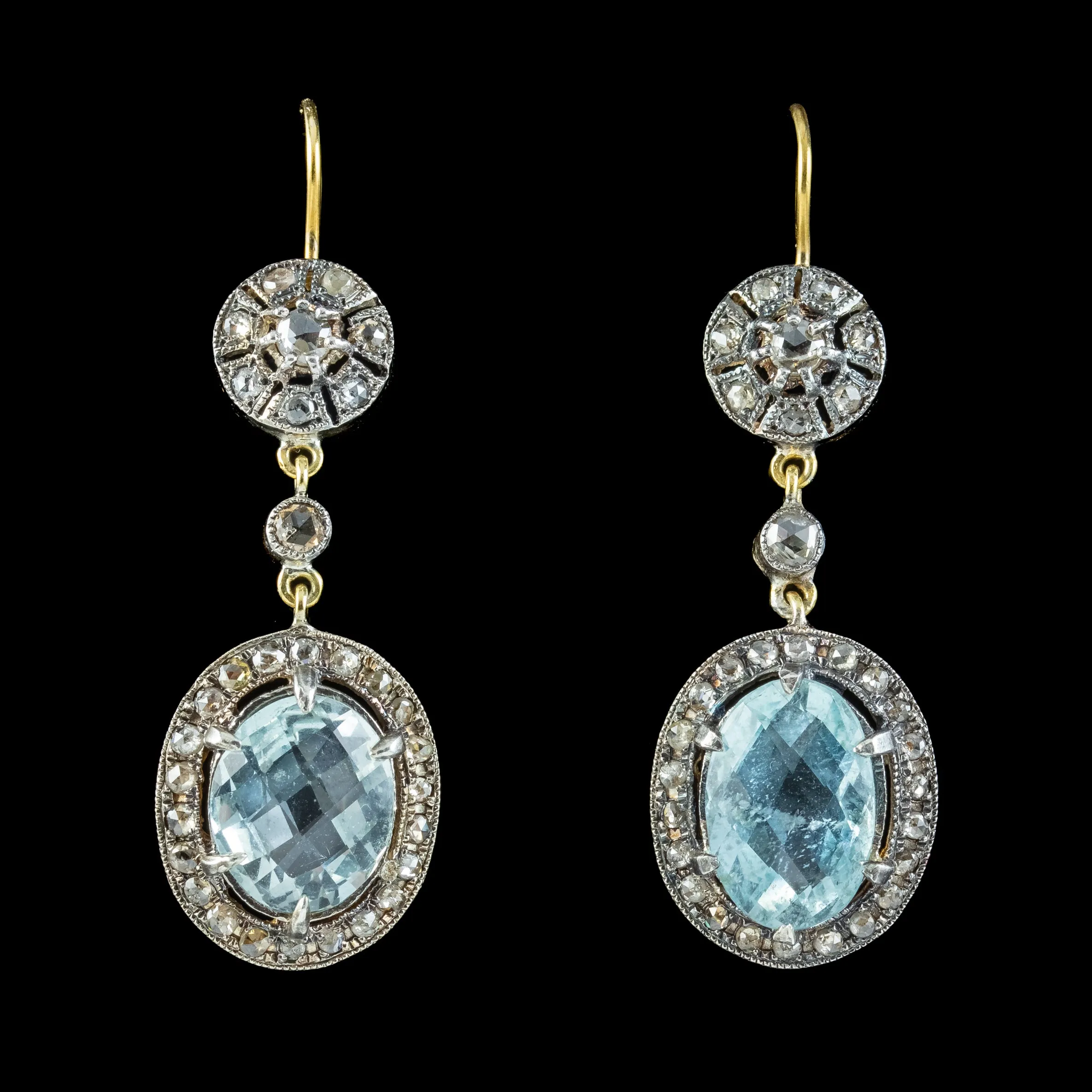 Edwardian Style Aquamarine Diamond Drop Earrings 3.2ct Aquas