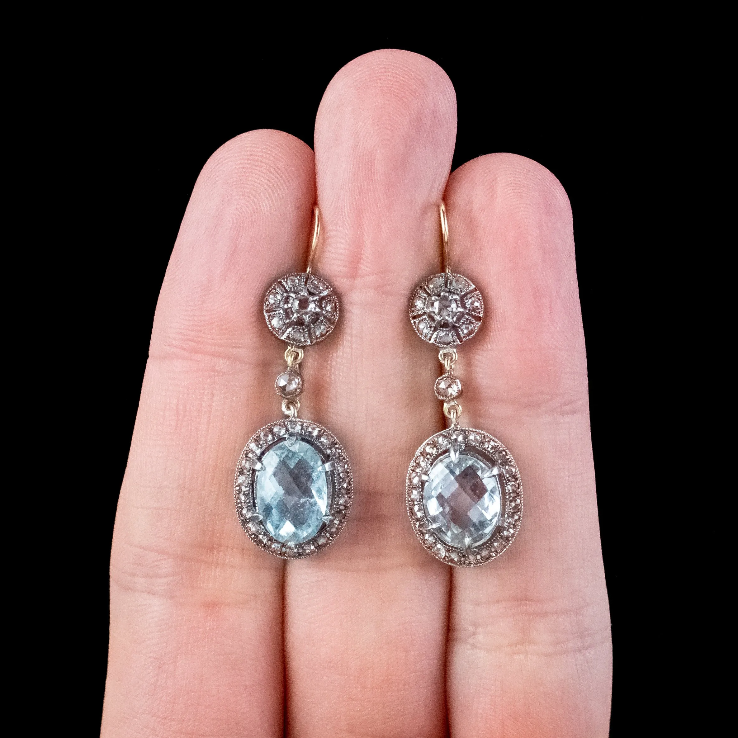 Edwardian Style Aquamarine Diamond Drop Earrings 3.2ct Aquas