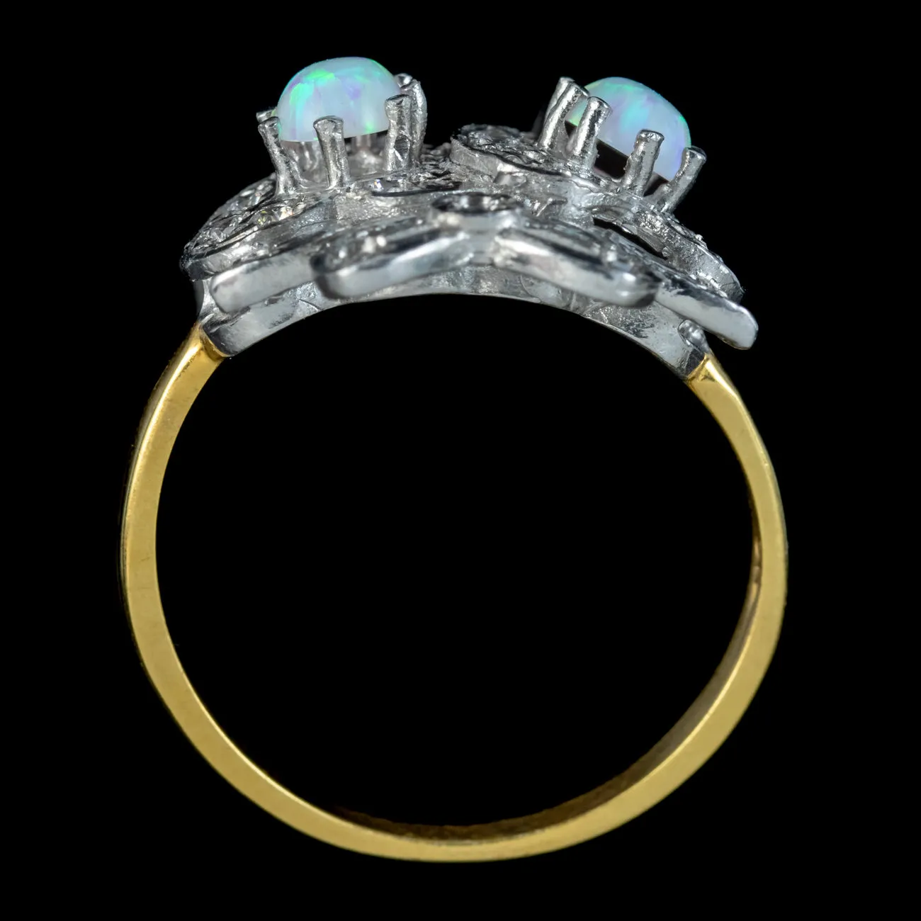 Edwardian Style Opal Cz Double Heart Ring