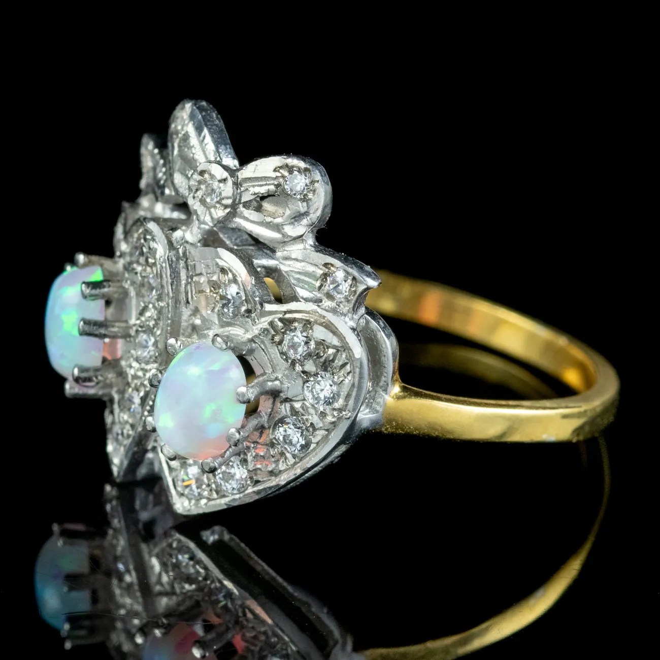 Edwardian Style Opal Cz Double Heart Ring