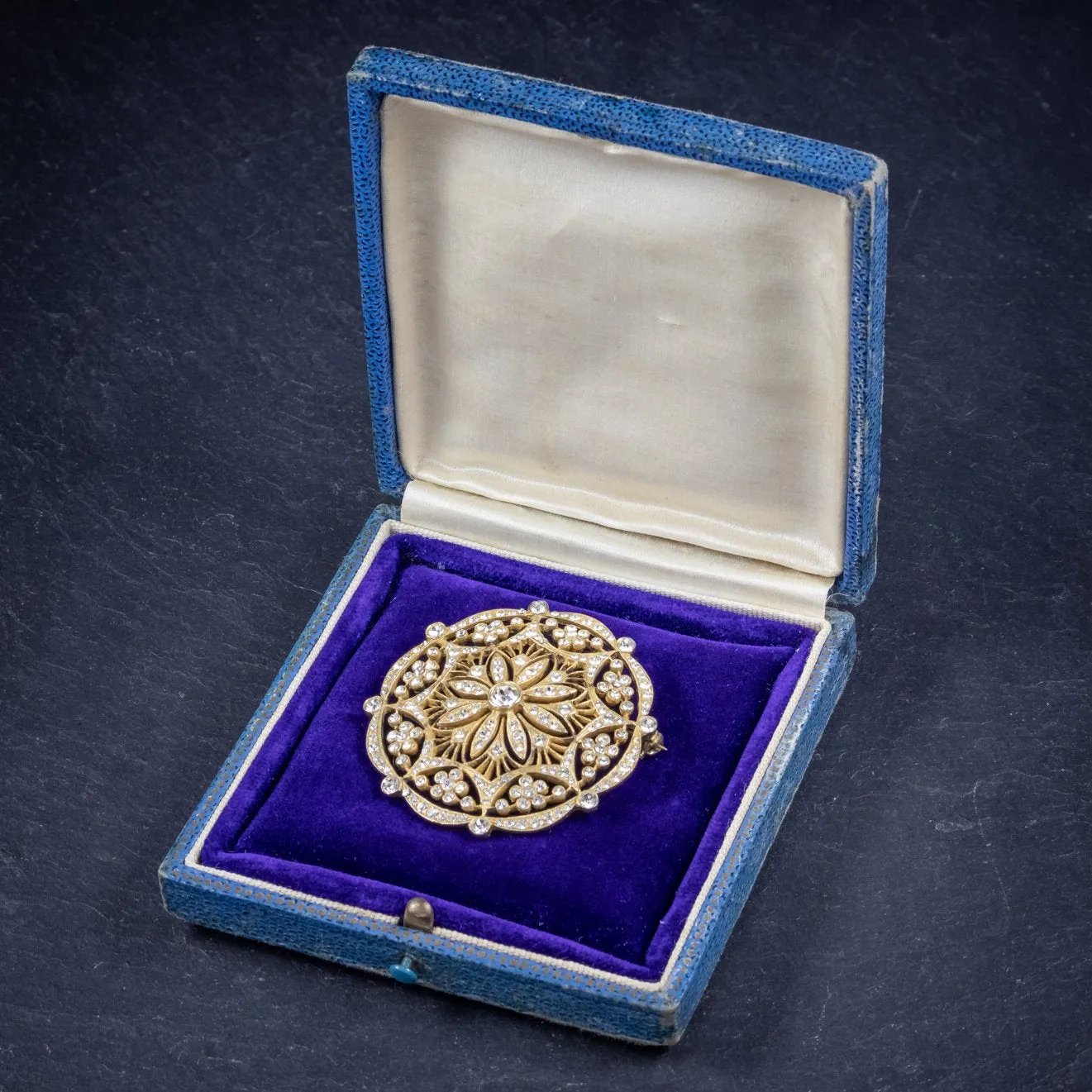 Edwardian Style Paste Stone Brooch 18Ct Gold On Sterling Silver Dated 1990