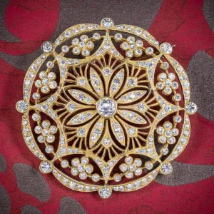 Edwardian Style Paste Stone Brooch 18Ct Gold On Sterling Silver Dated 1990