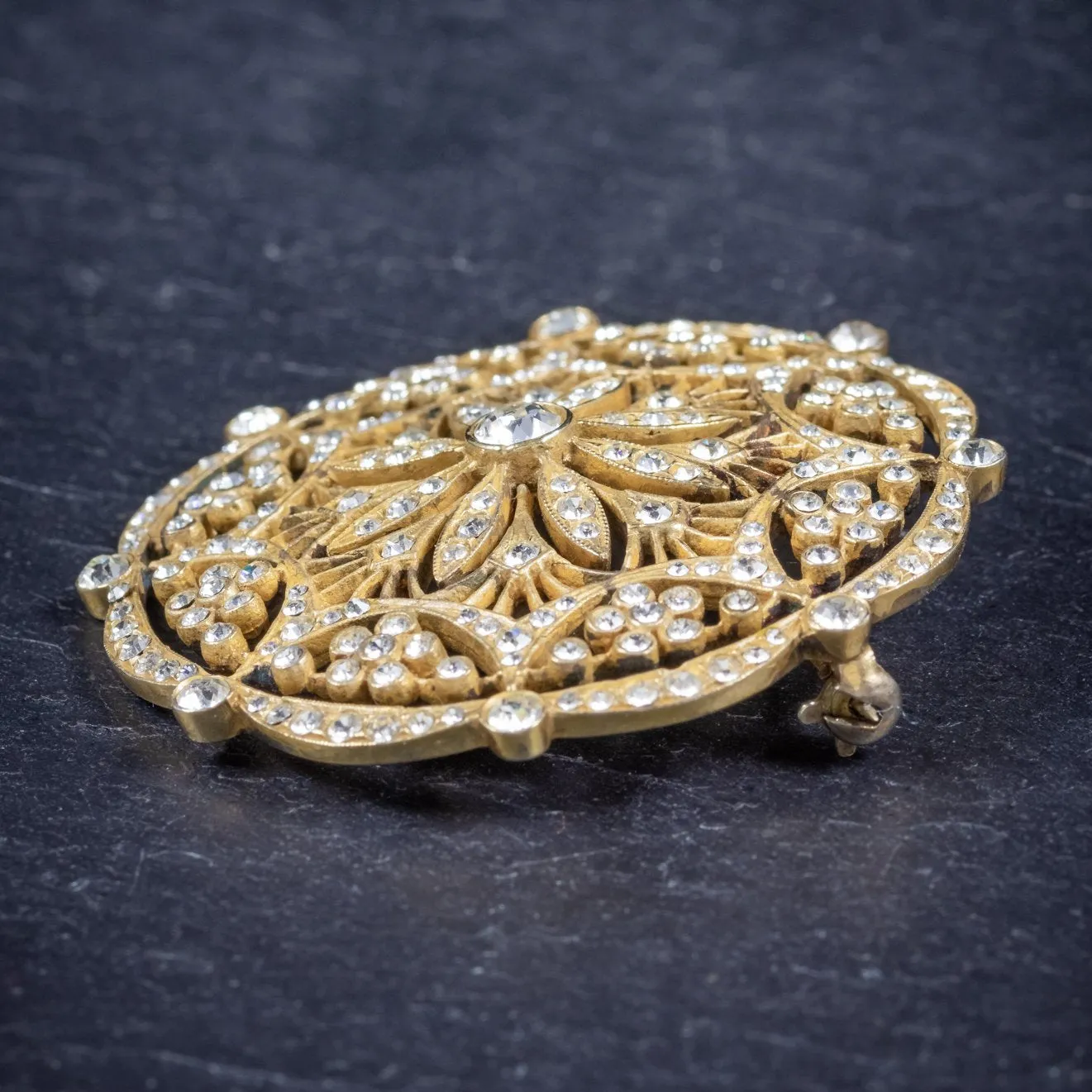 Edwardian Style Paste Stone Brooch 18Ct Gold On Sterling Silver Dated 1990