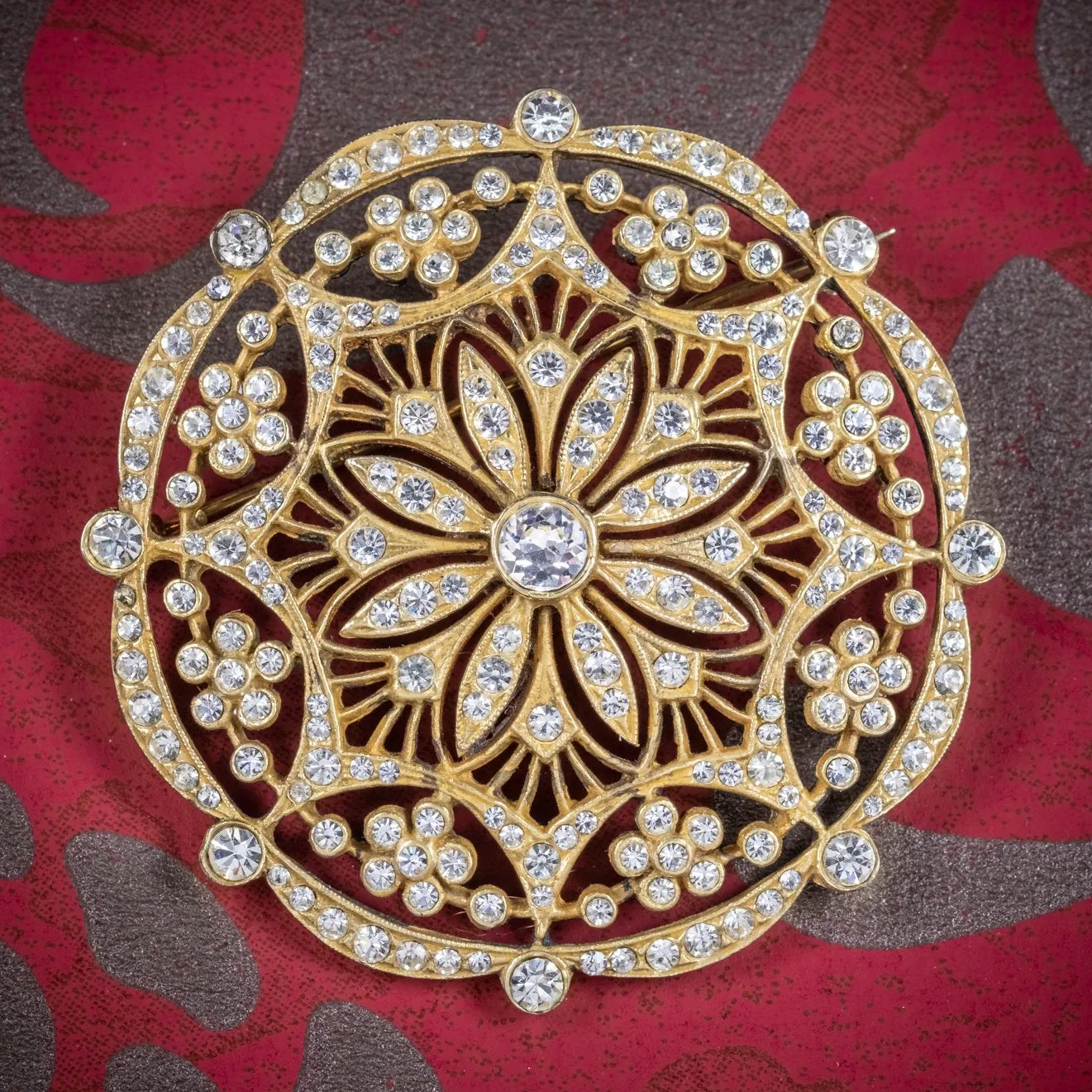 Edwardian Style Paste Stone Brooch 18Ct Gold On Sterling Silver Dated 1990