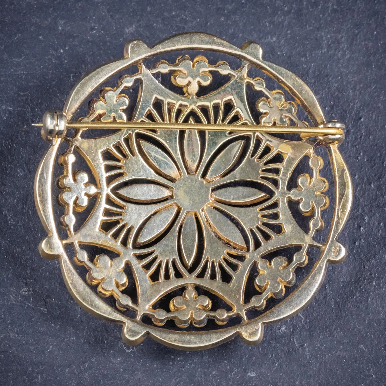 Edwardian Style Paste Stone Brooch 18Ct Gold On Sterling Silver Dated 1990