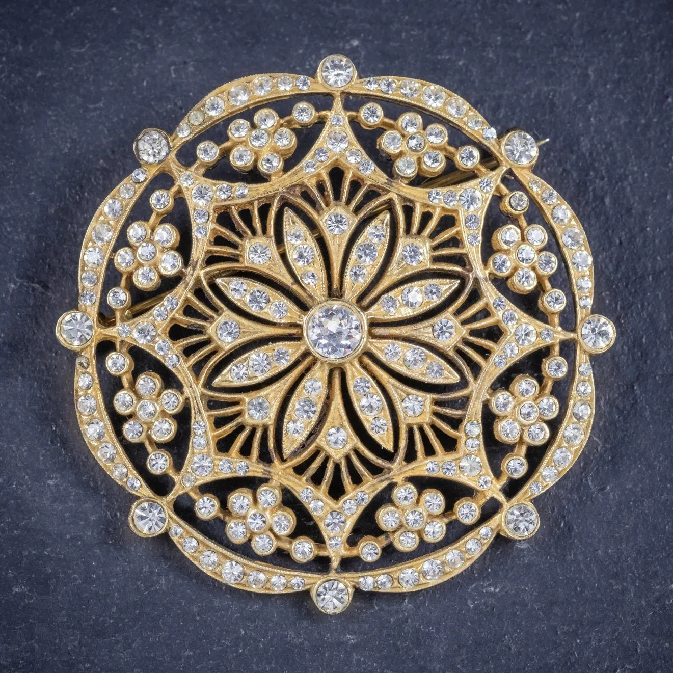 Edwardian Style Paste Stone Brooch 18Ct Gold On Sterling Silver Dated 1990