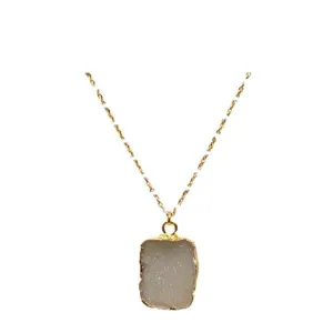 Electroform Pendant on Gold Vermeil or Plated Beaded Chain: Wt Druzy (_NG778DZ)