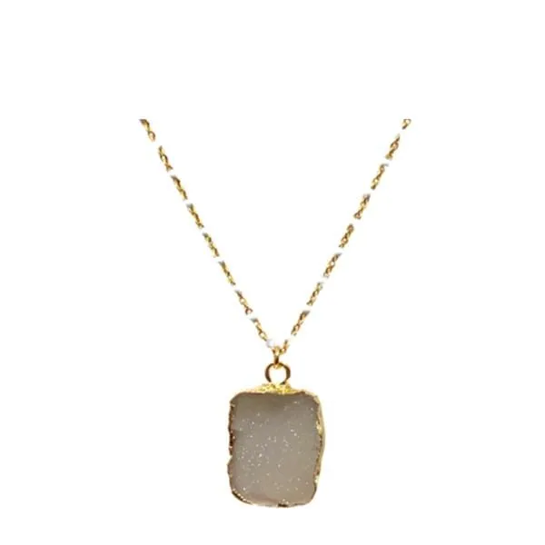 Electroform Pendant on Gold Vermeil or Plated Beaded Chain: Wt Druzy (_NG778DZ)