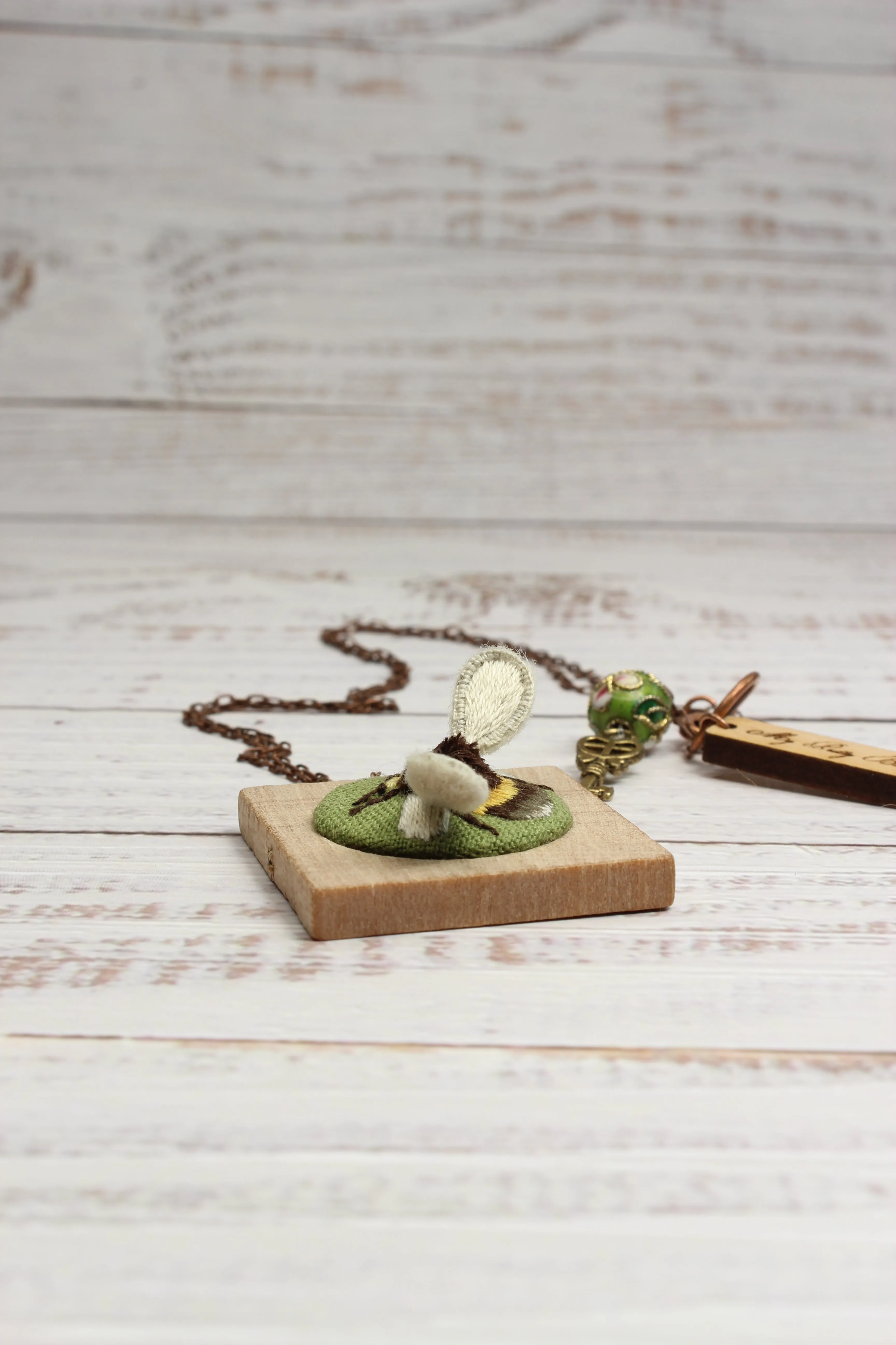 Embroidery Stumpwork Bee Necklace