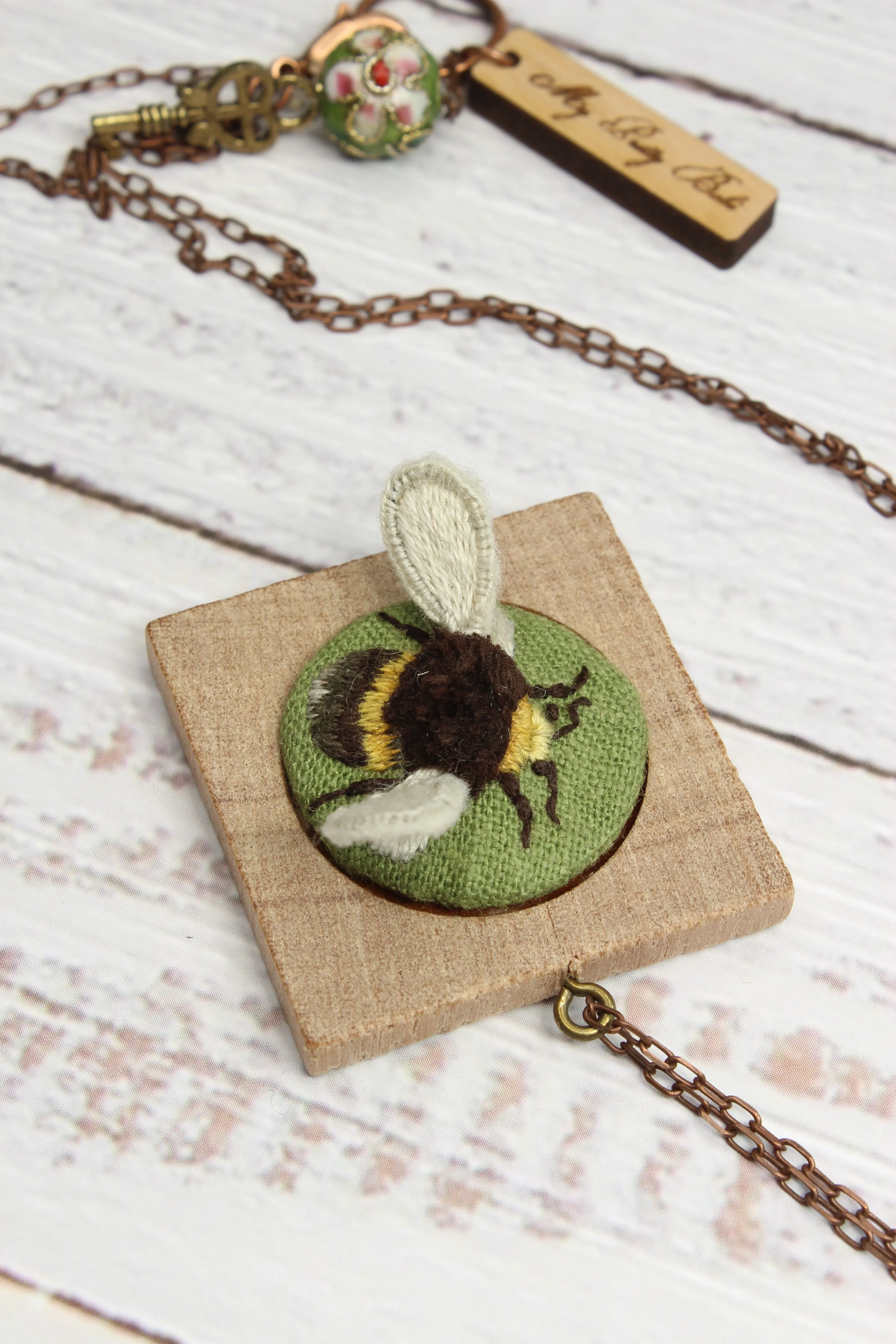 Embroidery Stumpwork Bee Necklace