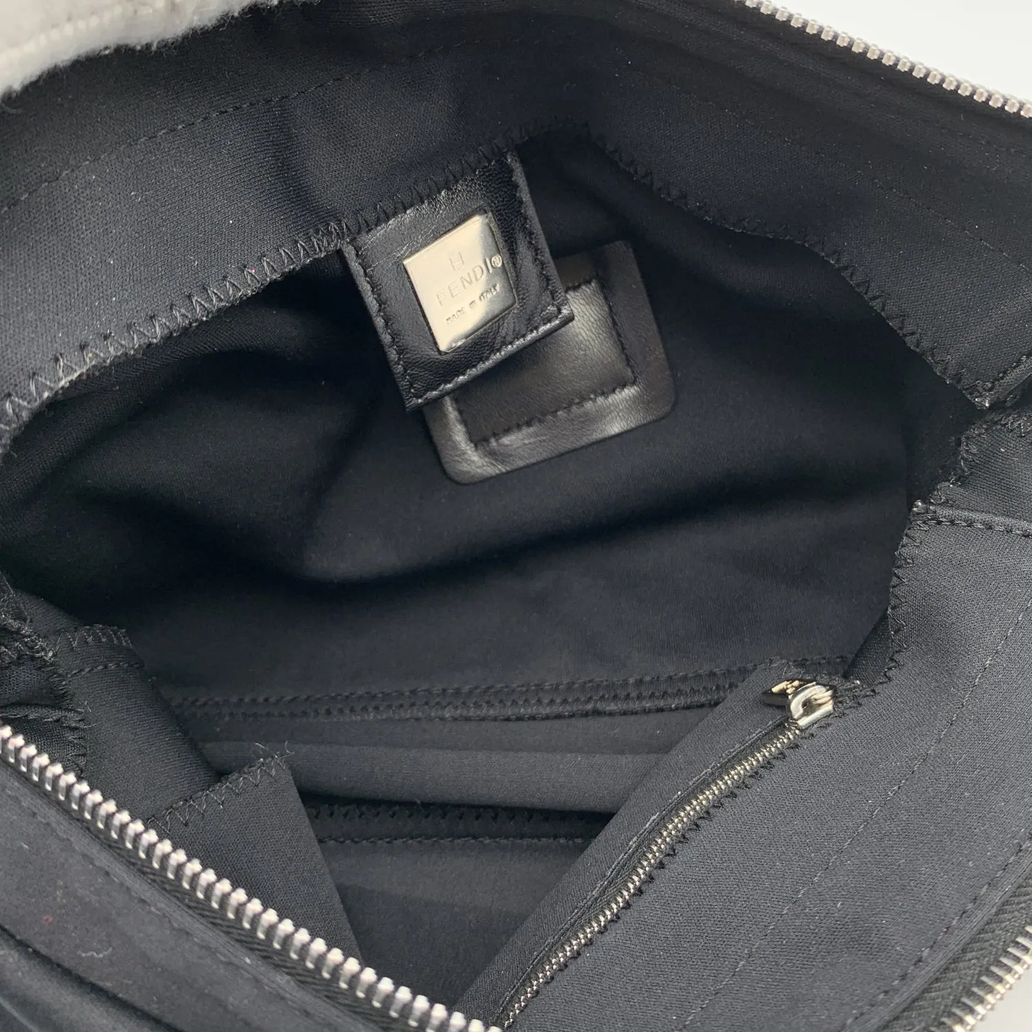 FENDI Black Fabric Front Pocket Baguette Shoulder Bag Handbag
