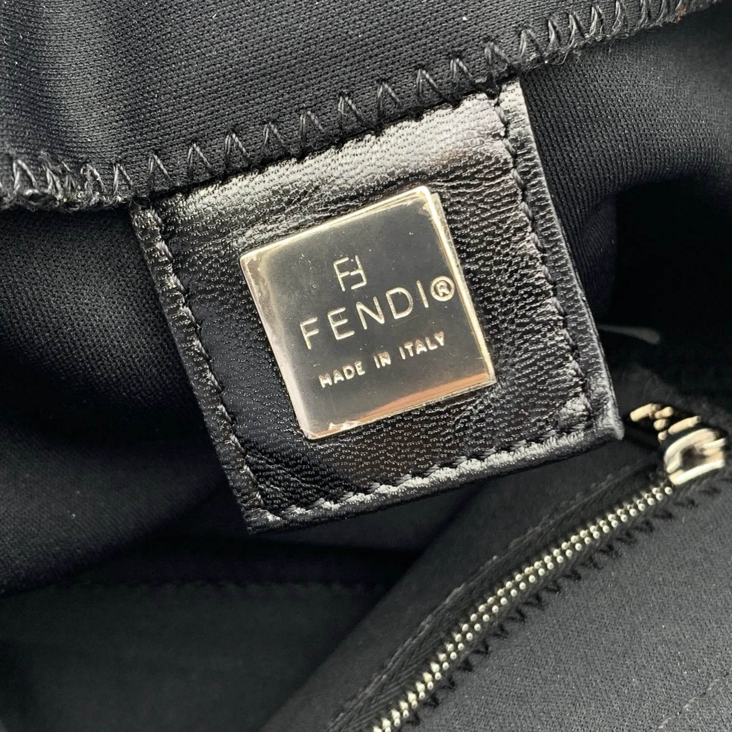FENDI Black Fabric Front Pocket Baguette Shoulder Bag Handbag